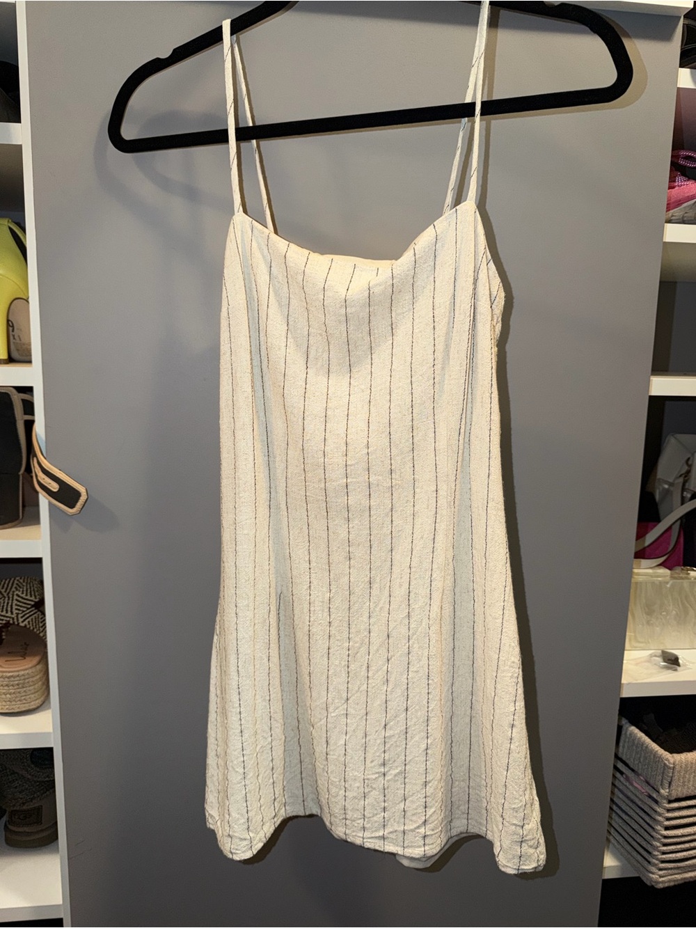 Cream Pinstripe Mini Slip Dress